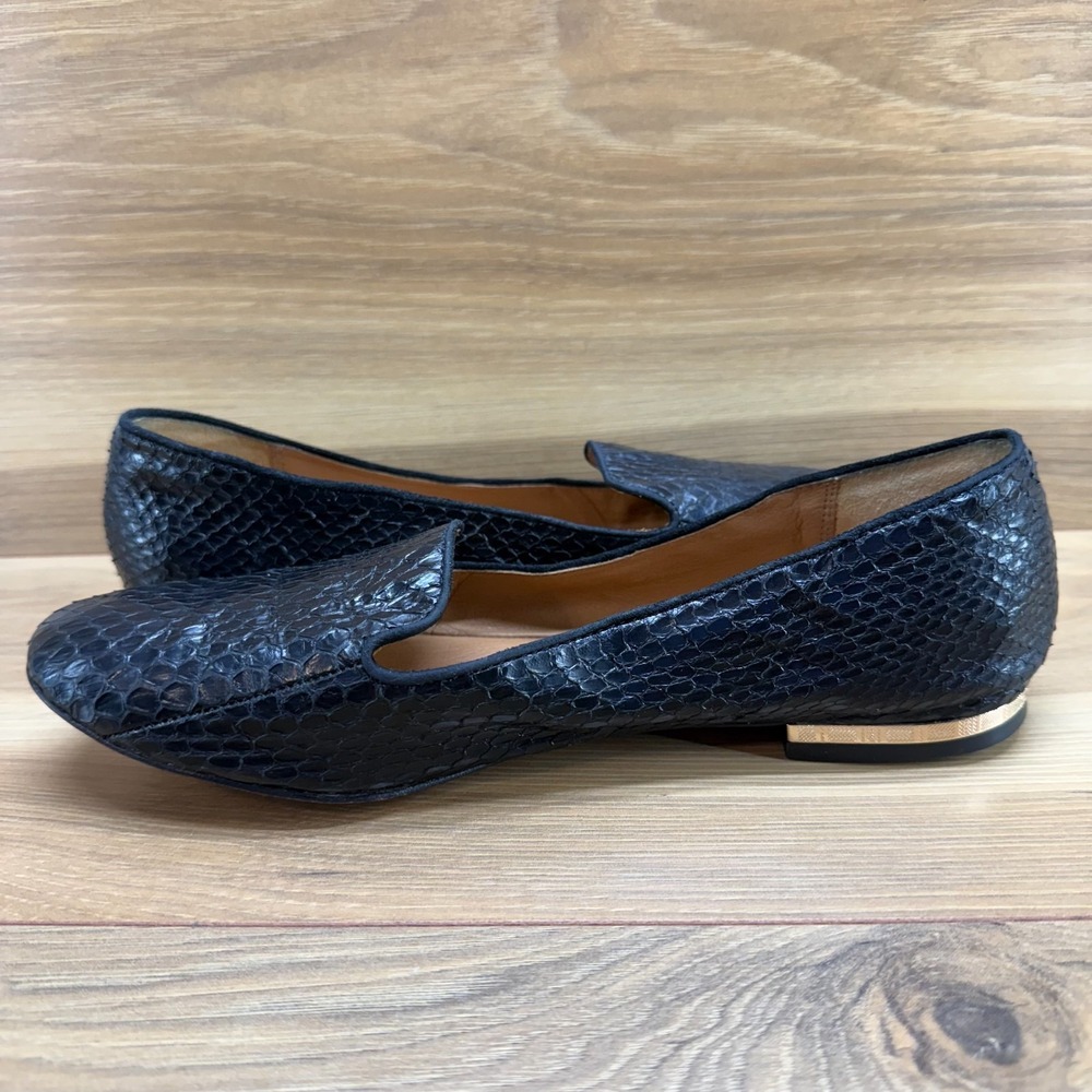 Coach Catrin Snake Embossed Leather Flats 7.5 Black Ballet Slip On - Picture 6 of 11